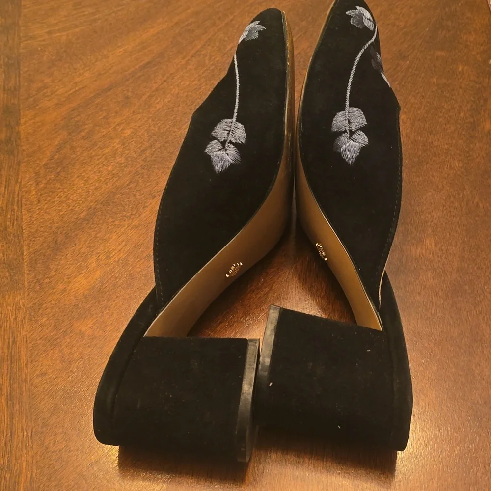 Nanette Lepore Peggy Leather Suede Floral Embroidered Butterfly Mule Heels 8 - Picture 4 of 6